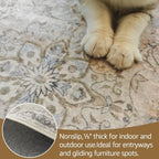Persian Medallion Hallway Runner Rug — Vintage Floral Pattern in Soft Gray & Ivory