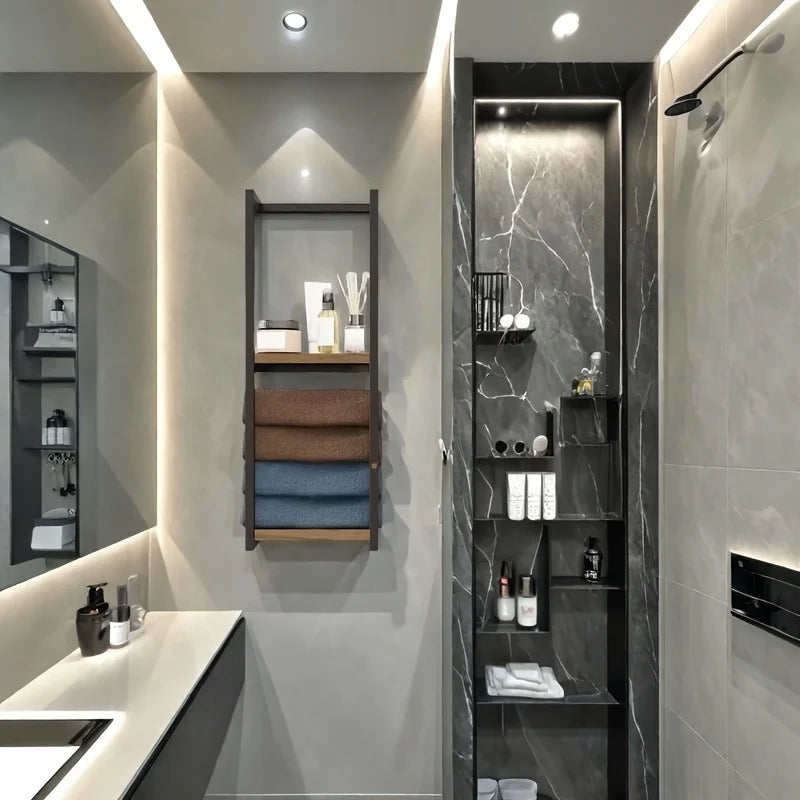 Industrial Wall-Mounted Towel Rack with Shelf