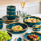 Emerald Gold Rim Ceramic Dinnerware Set