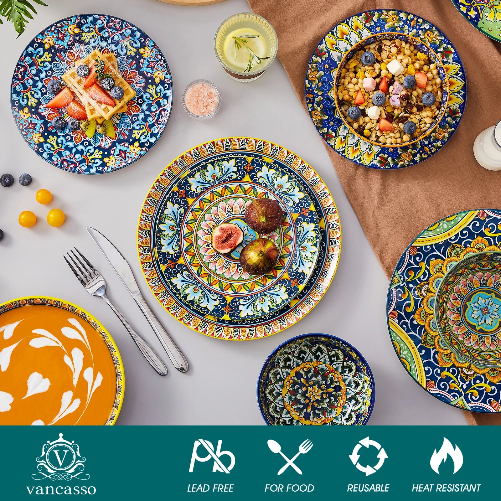 24-Piece Bohemian Mandala Dinnerware Set