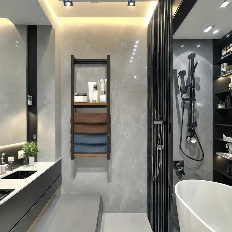 Industrial Wall-Mounted Towel Rack with Shelf