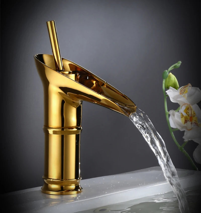 Cascade Waterfall Basin Faucet — Black & Gold