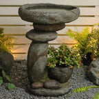 Stacked Stone Birdbath Garden Fountain with Planter Bowl