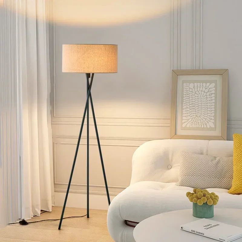 Mid-Century Tripod Floor Lamp with Fabric Shade