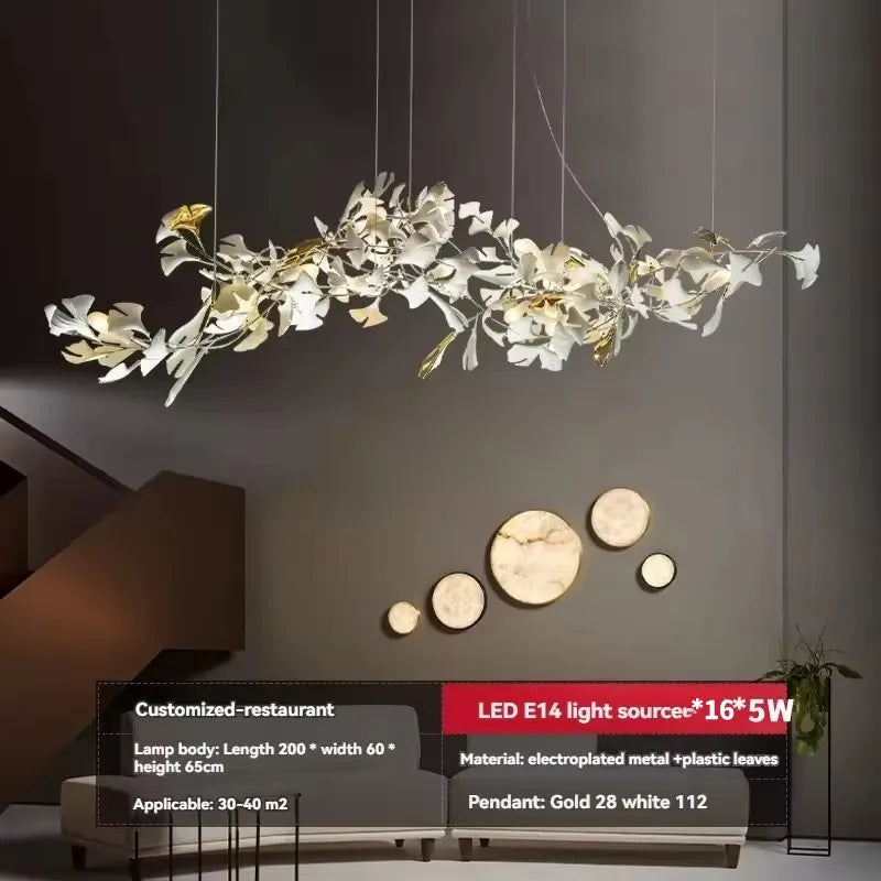 Sculptural Floral Leaf Linear Chandelier — Nature-Inspired Dining Room Pendant