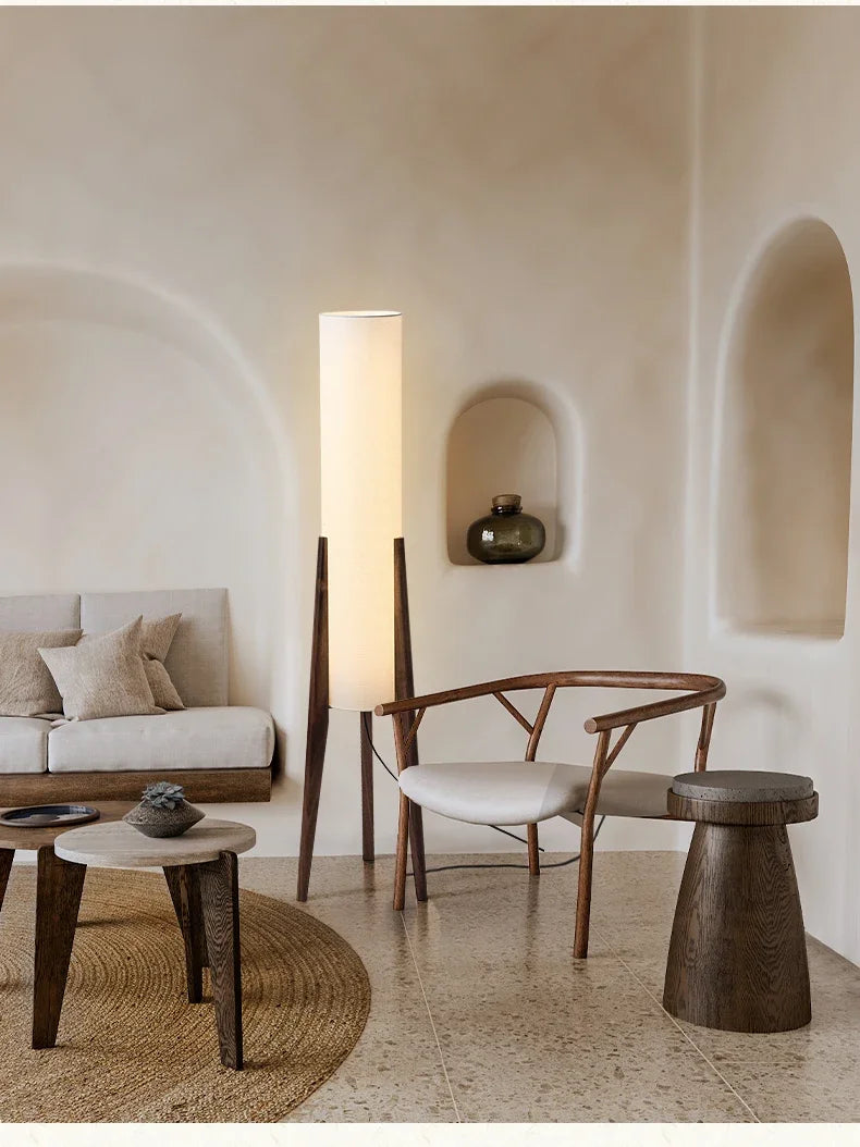 Scandinavian Wood Tripod Column Floor Lamp