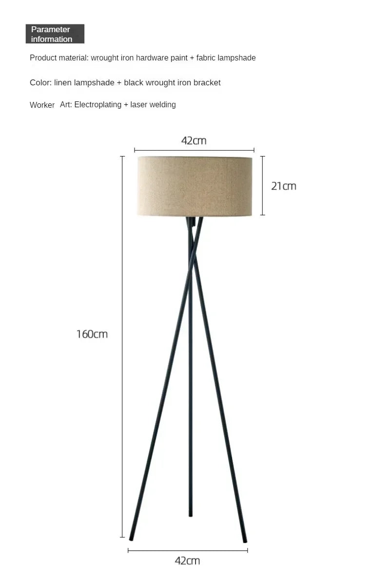 Mid-Century Tripod Floor Lamp with Fabric Shade