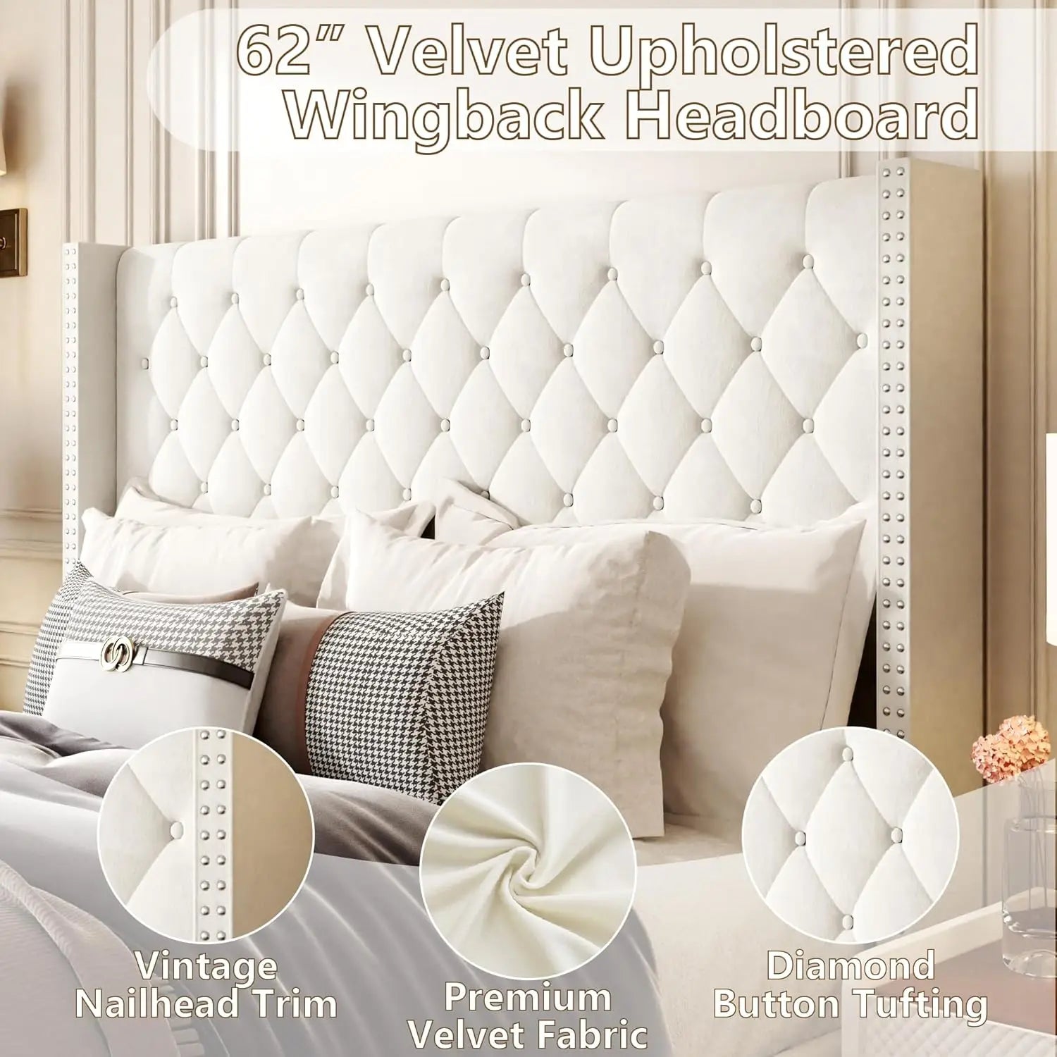Luxury Diamond Tufted Upholstered Bed Frame - Queen