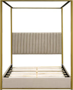Luxe Gold Canopy Bed Frame with Upholstered Wingback Headboard | Queen Size