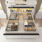 Modern White LED Bed Frame with Storage Headboard & Charging Station