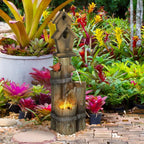 Rustic Birdhouse Wood Post Outdoor Fountain with LED Light