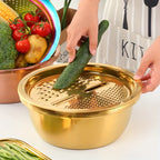 Gold Stainless Steel Multi-Function Grater & Colander Bowl Set