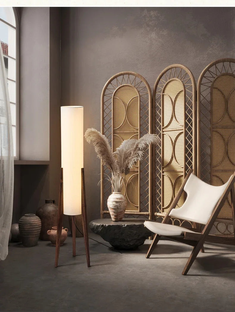 Scandinavian Wood Tripod Column Floor Lamp