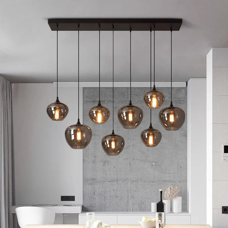 Smoked Amber Glass Multi-Pendant Chandelier