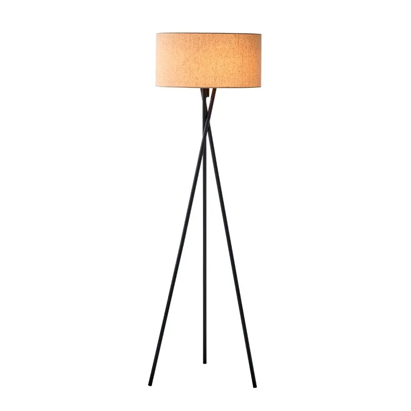 Mid-Century Tripod Floor Lamp with Fabric Shade