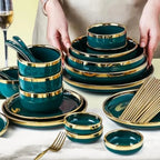 Emerald Gold Rim Ceramic Dinnerware Set