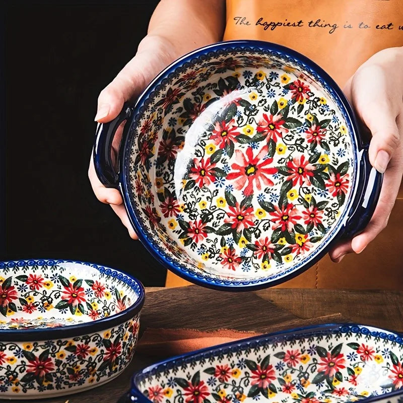 Polish Pottery Style 3-Piece Ceramic Cookware Set