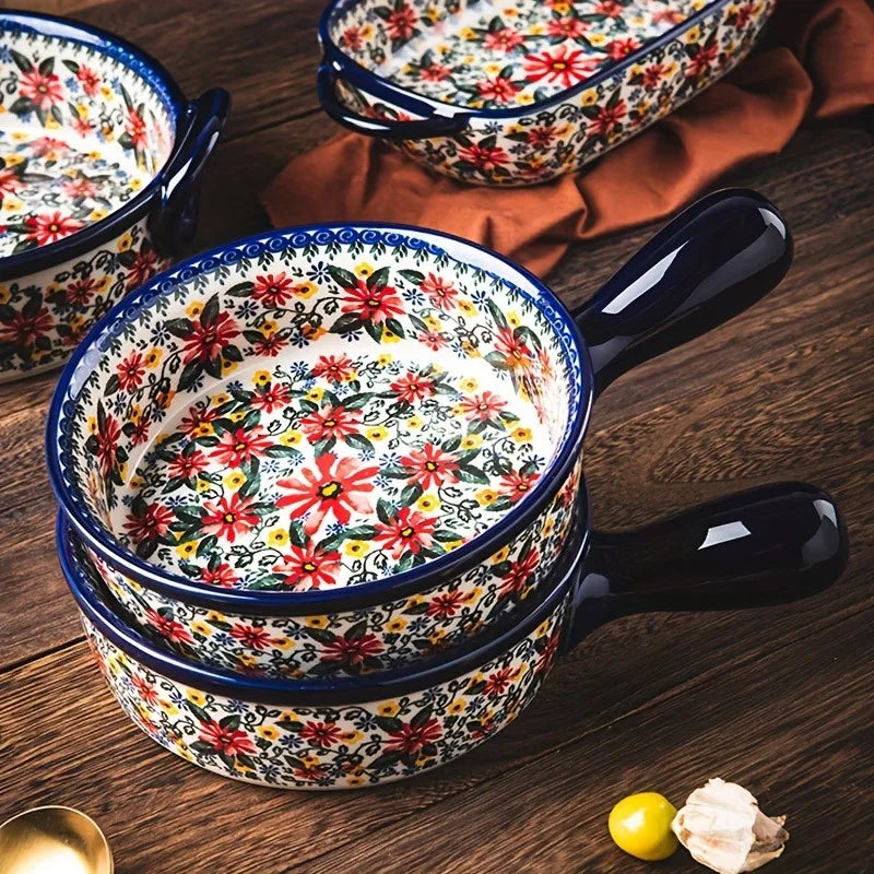 Polish Pottery Style 3-Piece Ceramic Cookware Set