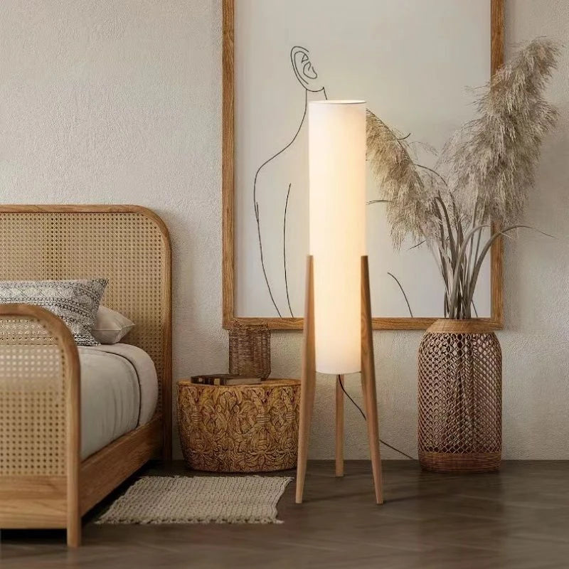 Scandinavian Wood Tripod Column Floor Lamp