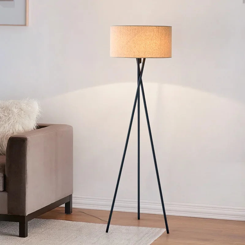 Mid-Century Tripod Floor Lamp with Fabric Shade
