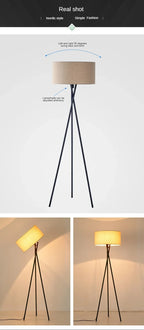 Mid-Century Tripod Floor Lamp with Fabric Shade