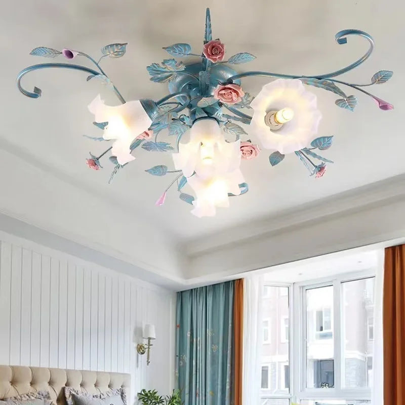 Garden Rose Floral Flush Mount Ceiling Light