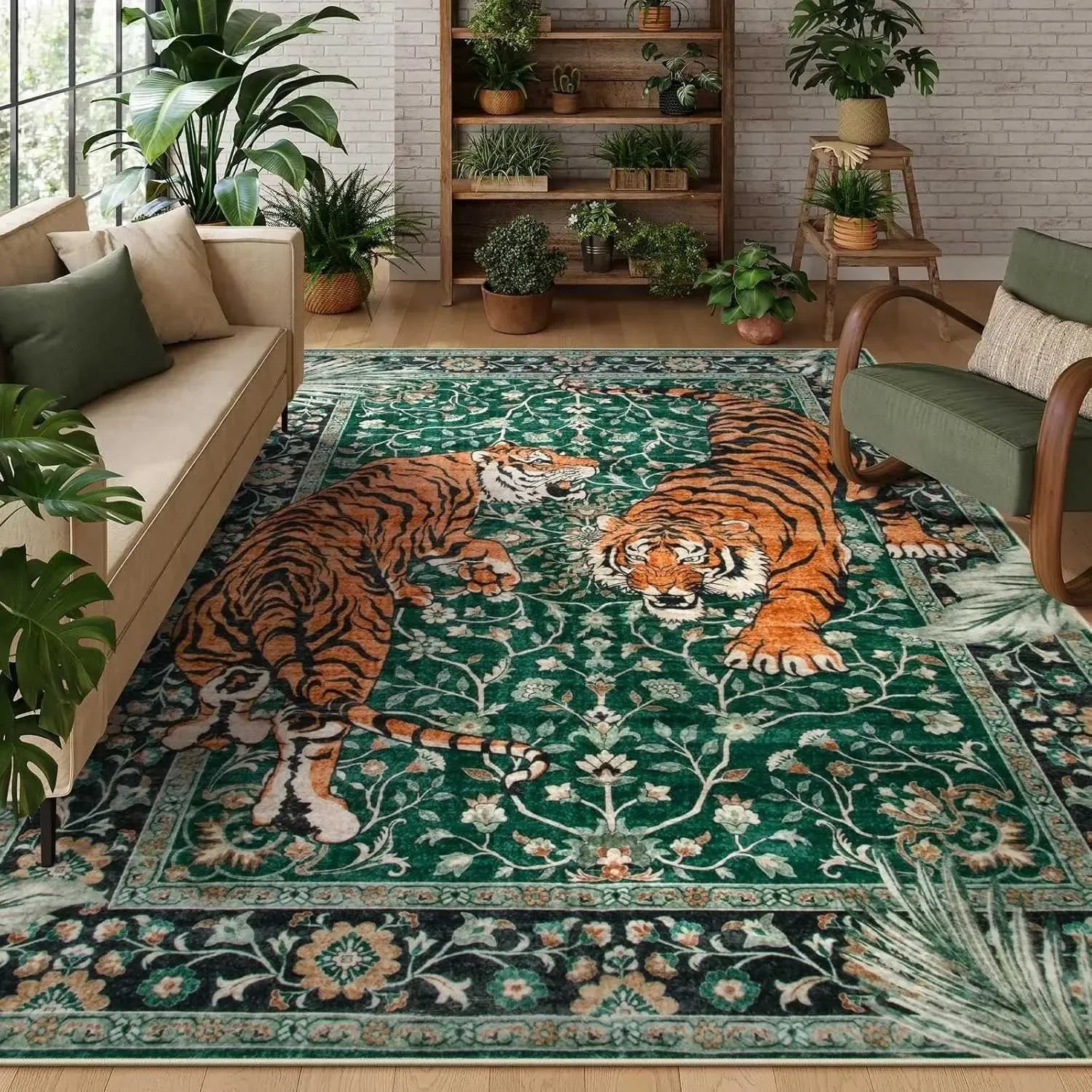 Wild Luxury Tiger Botanical Area Rug