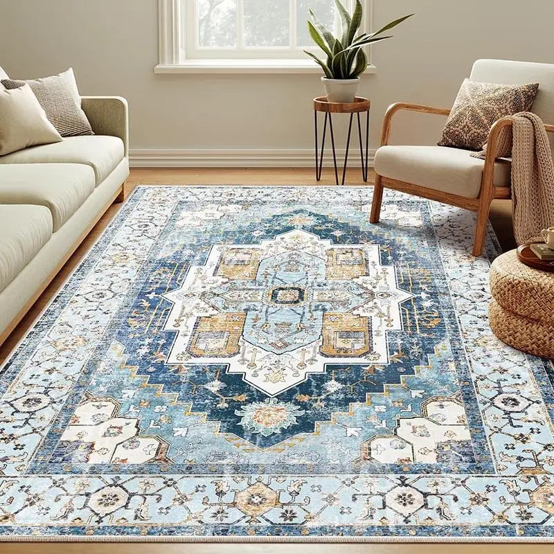 Vintage Persian Medallion Area Rug — Washable Boho Floral Rug for Living Room & Bedroom