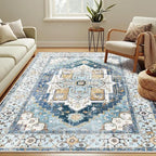Vintage Persian Medallion Area Rug — Washable Boho Floral Rug for Living Room & Bedroom