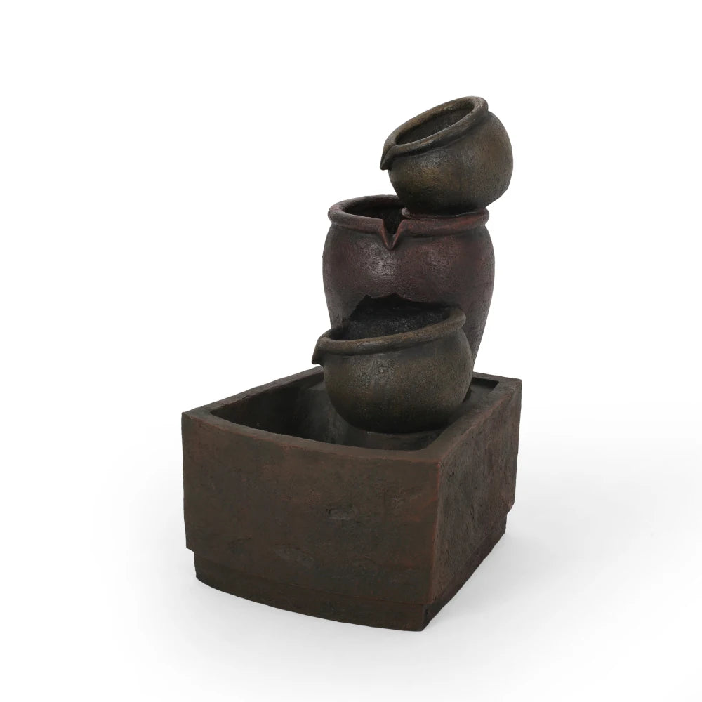 Three-Pot Tiered Cascading Outdoor Water Fountain with LED Lights