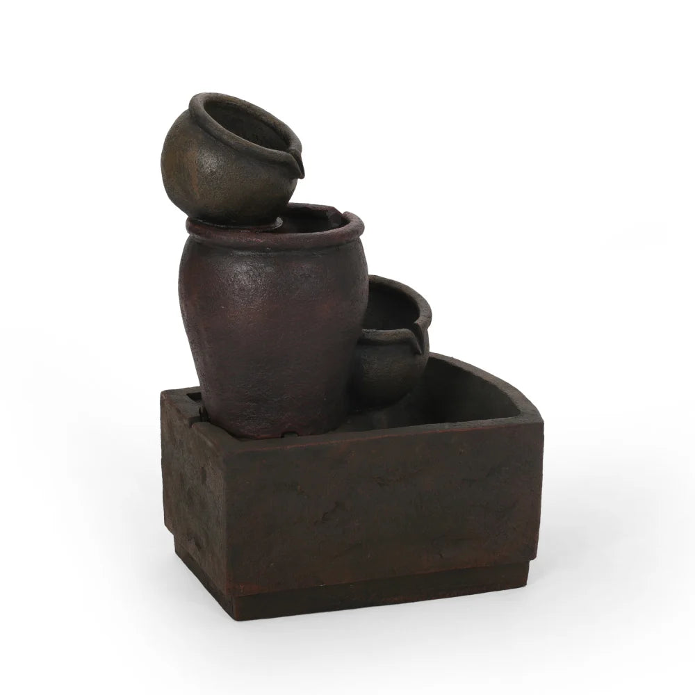 Three-Pot Tiered Cascading Outdoor Water Fountain with LED Lights