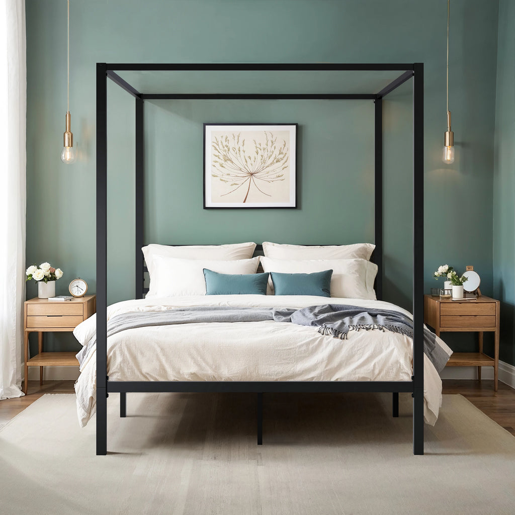 Black Metal Canopy Bed Frame