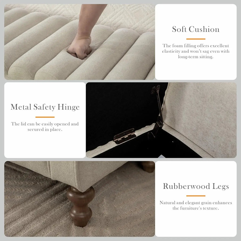 Tufted Storage Bench with Armrests
