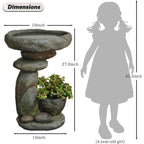 Stacked Stone Birdbath Garden Fountain with Planter Bowl