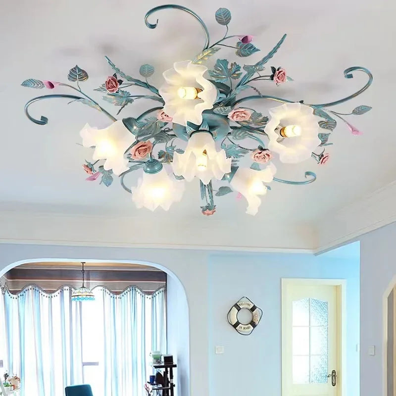Garden Rose Floral Flush Mount Ceiling Light