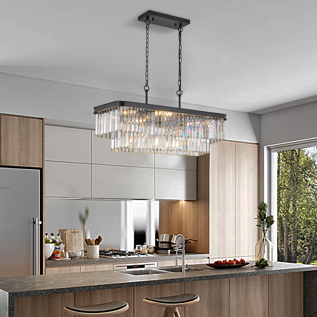 Prism 11-Light Rectangular Crystal Chandelier in Matte Black