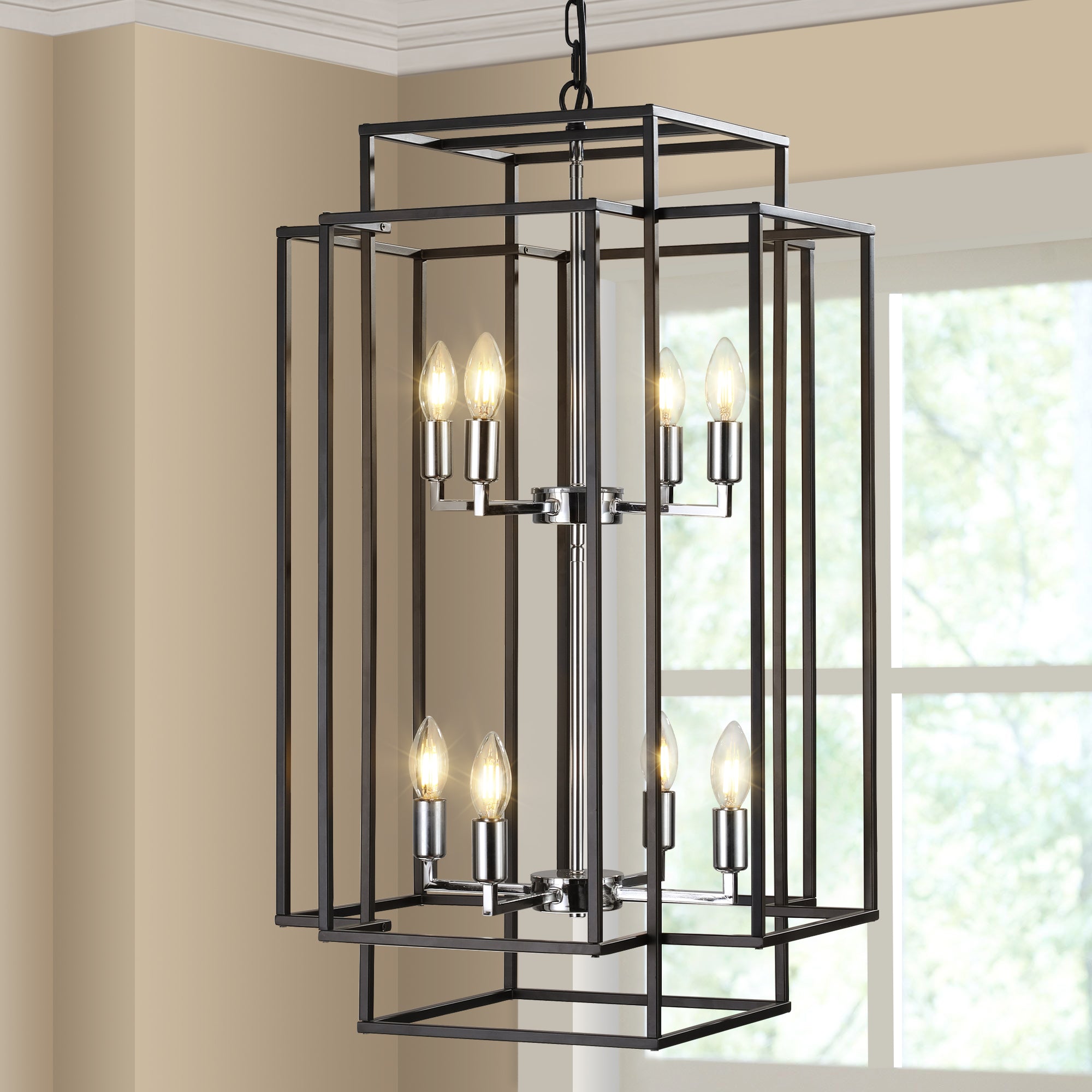 Axis 8-Light Black & Chrome Geometric Pendant Chandelier