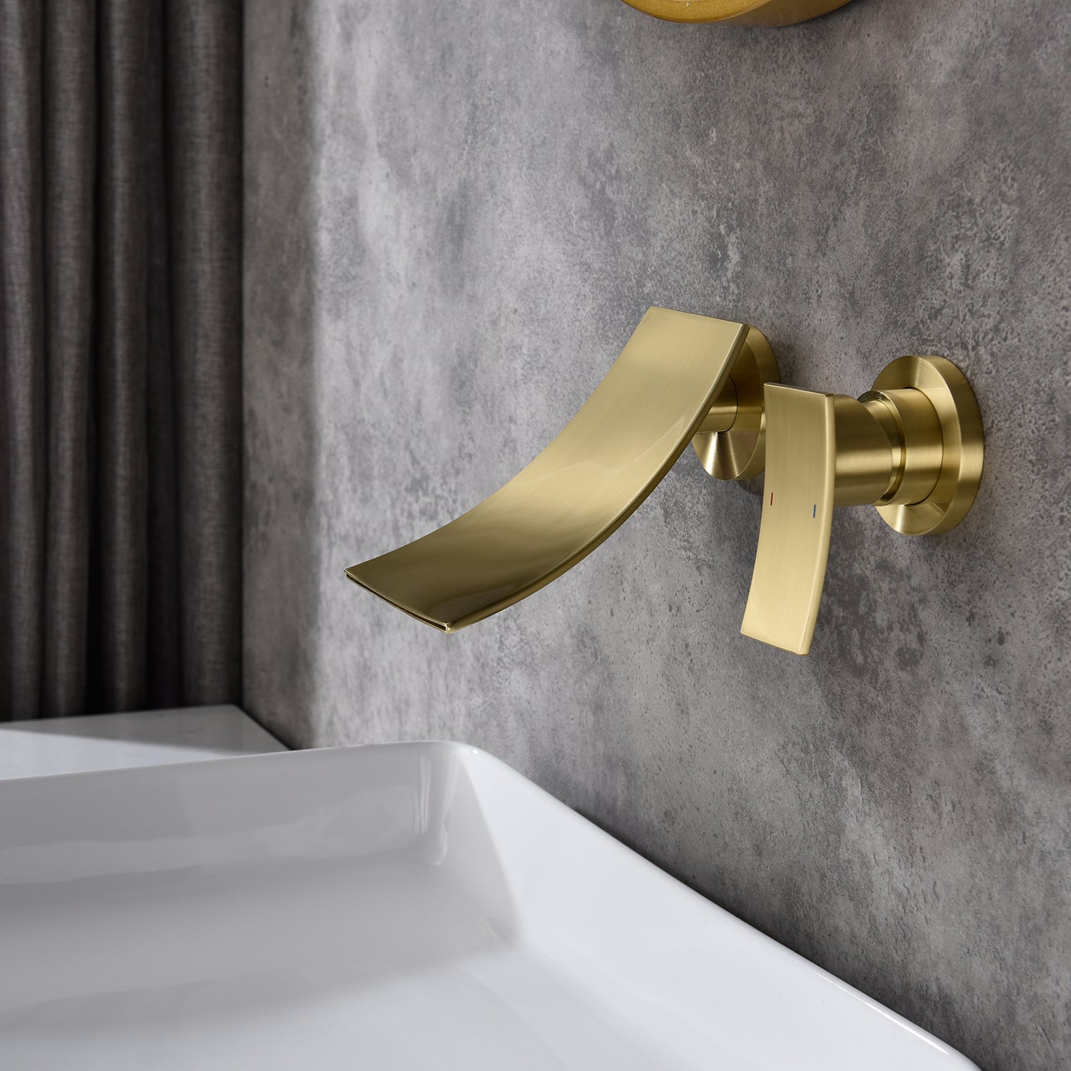 Solene — Widespread Wall-Mounted Waterfall Faucet, Brushed Gold