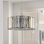 Solene — 17' 4-Light Crystal Drum Chandelier, Polished Chrome